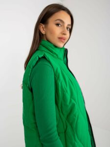 Green women's quilted vest without a hood