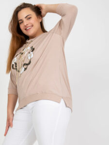Plus size beige cotton blouse with an