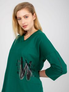 Dark green long plus size blouse with