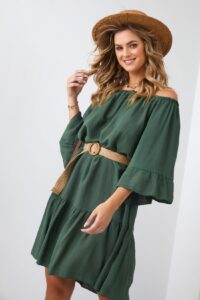 Viscose oversize dress with a frill and a belt