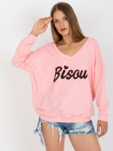 Light pink and black sweatshirt with a printed design