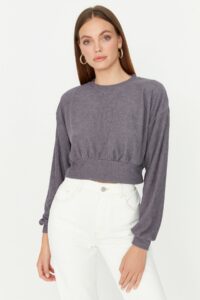 Trendyol Gray Velvet Crop Knitted