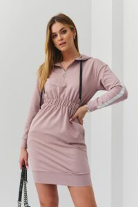 Women's sweatshirt dress with a stripe and cappuccino