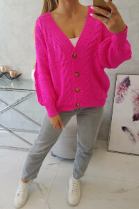 Buttoned sweater with puff sleeves pink