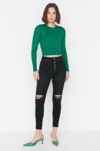 Trendyol Black Ripped Detailed High Waist Skinny Jeans With Front