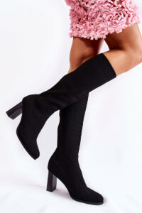 Fashionable Ribbed Heel Boots Black