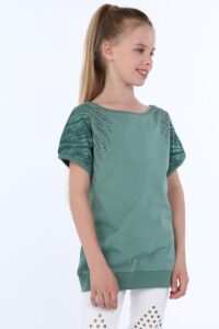 Green girlish blouse with round