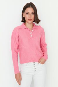Trendyol Pink Button Detailed Knitwear