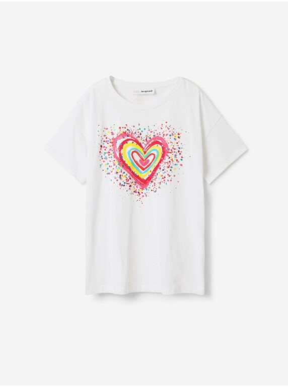 Bílé holčičí tričko Desigual Heart