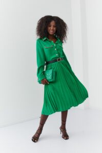 Green shirt dress with pleated