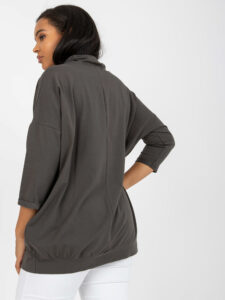 Khaki plus size blouse with a pouch