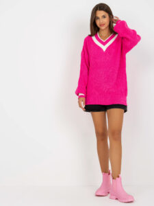 Fluo pink longer oversize sweater with