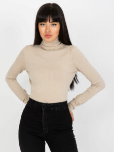 Beige plain turtleneck sweater with