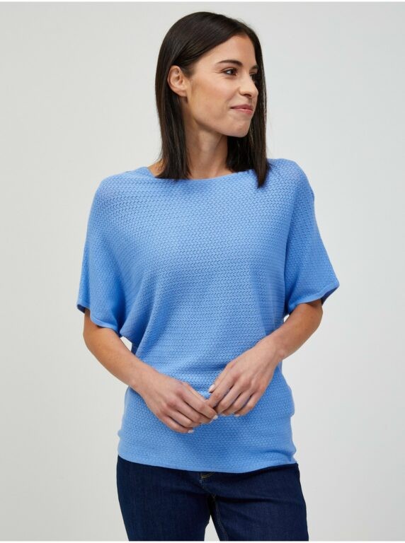 Modrý lehký vzorovaný svetr s krátkým
