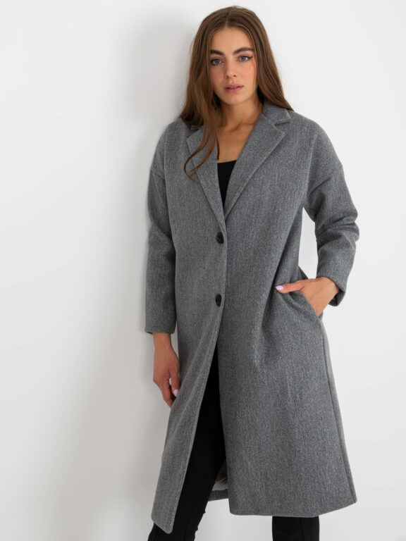 Elegantní šedý kabát se zapínáním na