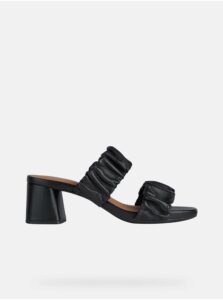 Černé dámské kožené sandály na podpatku
