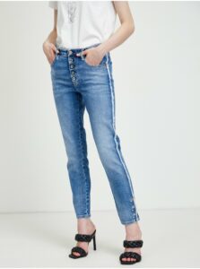 Modré dámské slim fit džíny s ozdobnými