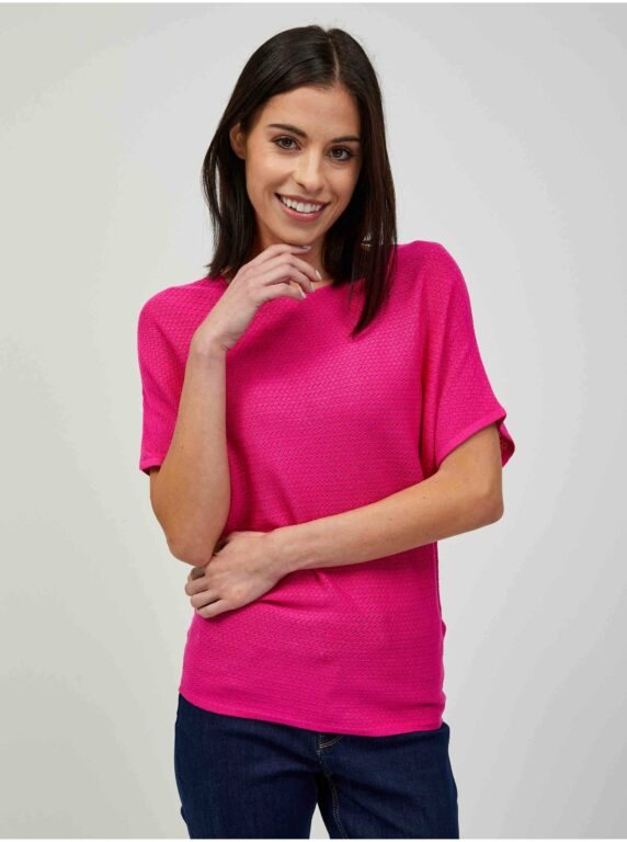 Tmavě růžový lehký vzorovaný svetr s krátkým