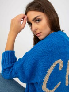 Dark blue women's cardigan with the OH