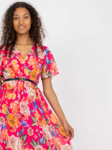 Pink pleated floral dress with