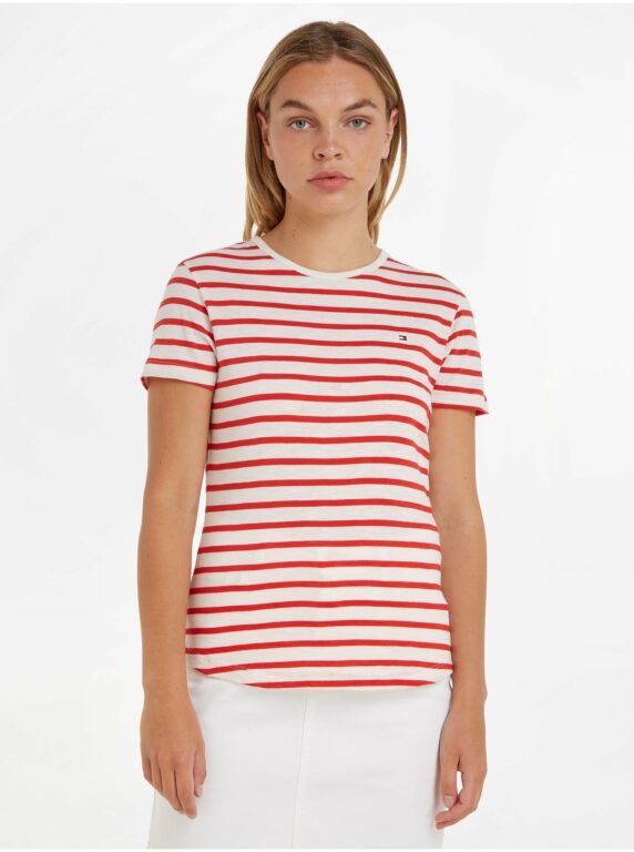 Bílo-červené dámské pruhované tričko Tommy