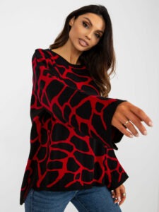 Červeno-černý vzorovaný oversize svetr s