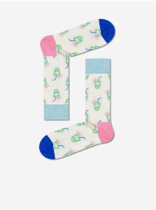 Modro-krémové vzorované ponožky Happy Socks