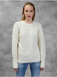 Bílý dámský vlněný svetr s copánky