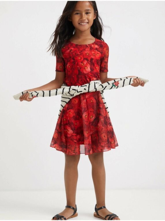 Červené holčičí květované šaty Desigual