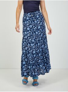 Tmavě modrá květovaná maxi sukně