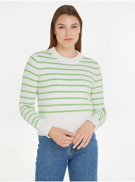 Zeleno-krémový dámský pruhovaný svetr Tommy