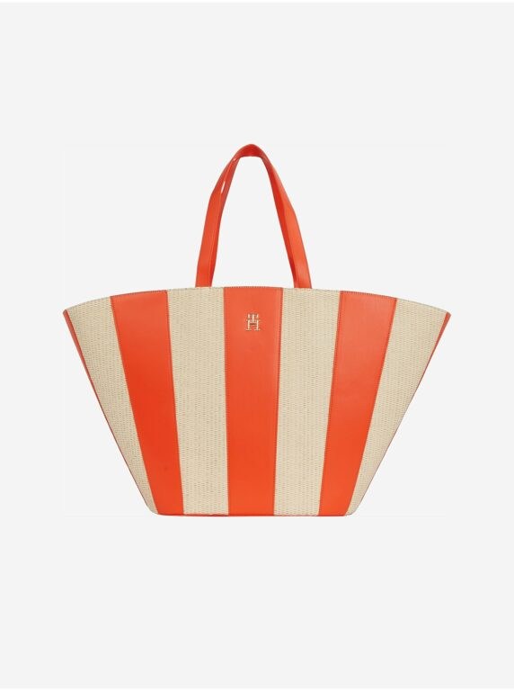 Béžovo-oranžová dámská pruhovaná plážová taška Tommy