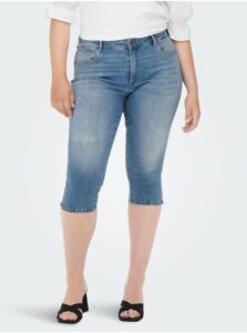 Modré tříčtvrteční slim fit džíny s vyšisovaným