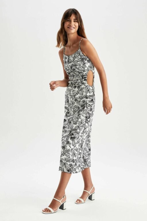 DEFACTO Slim Fit Tropical Patterned Sleeveless Midi
