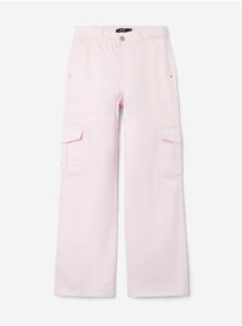 Světle růžové holčičí široké kalhoty s kapsami