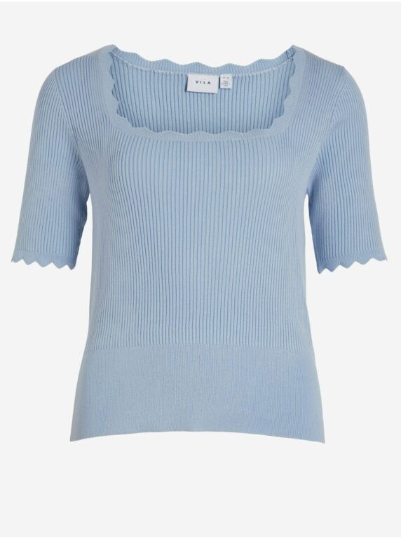 Světle modré dámské žebrované tričko VILA