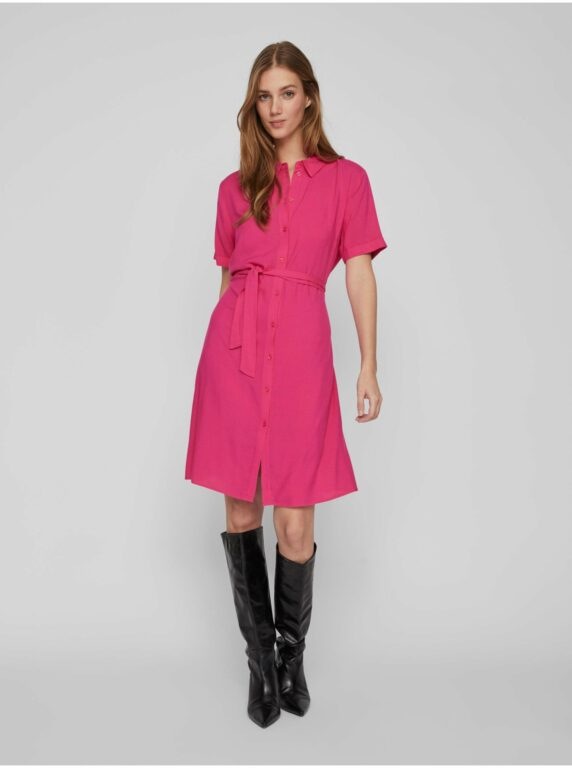 Tmavě růžové dámské košilové šaty VILA