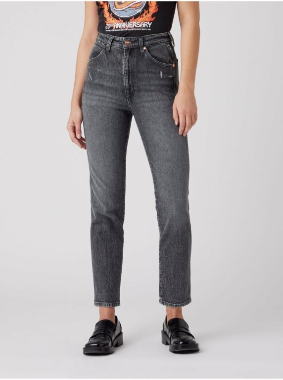 Šedé dámské zkrácené straight fit džíny