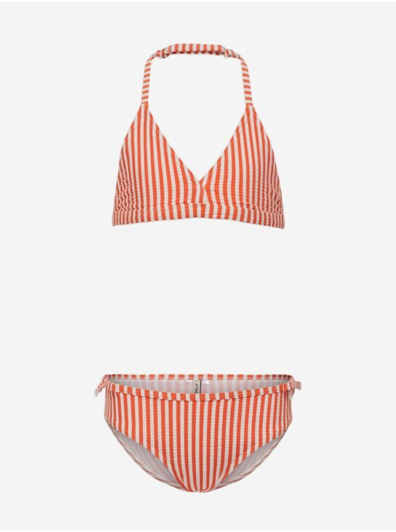 Bílo-oranžové holčičí dvoudílné pruhované plavky ONLY