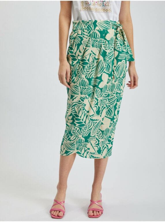 Orsay Krémovo-zelená dámská vzorovaná zavinovací midi sukně