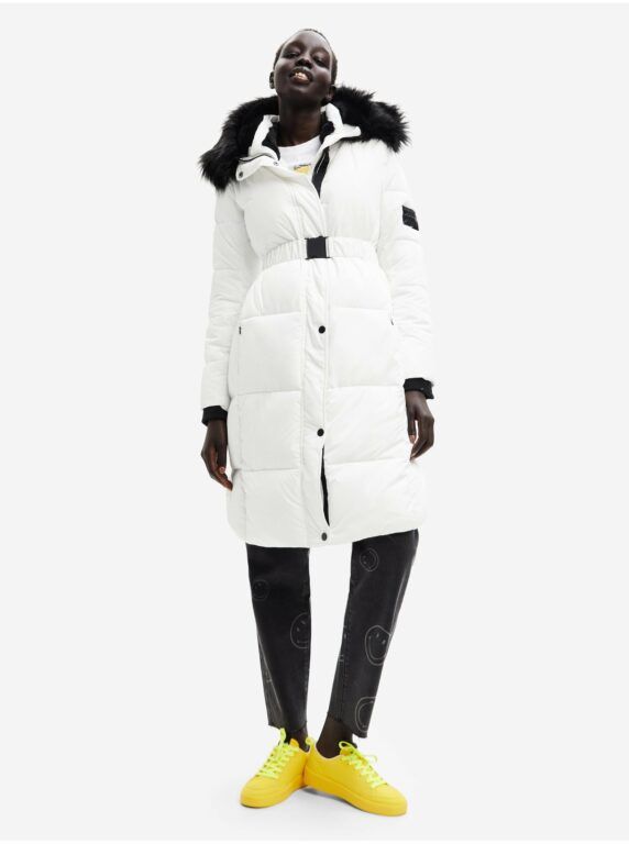 Bílý dámský zimní prošívaný kabát Desigual