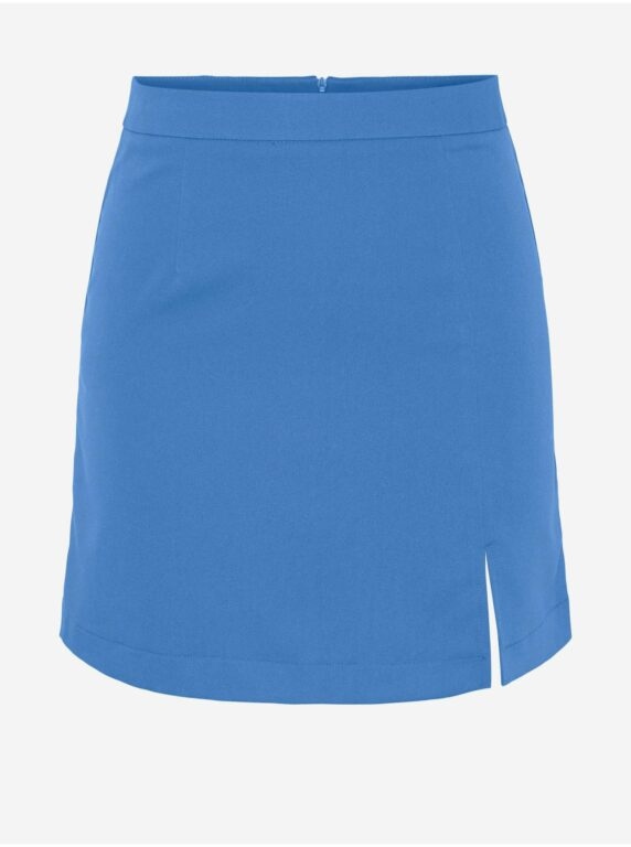 Modrá dámská mini sukně s rozparkem