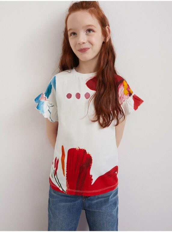Bílé holčičí vzorované tričko Desigual