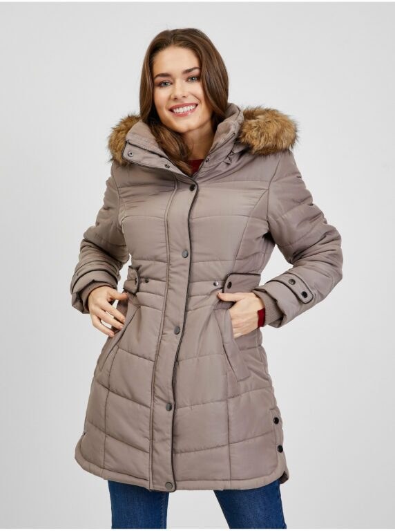 Orsay Hnědý dámský prošívaný zimní kabát s odepínací