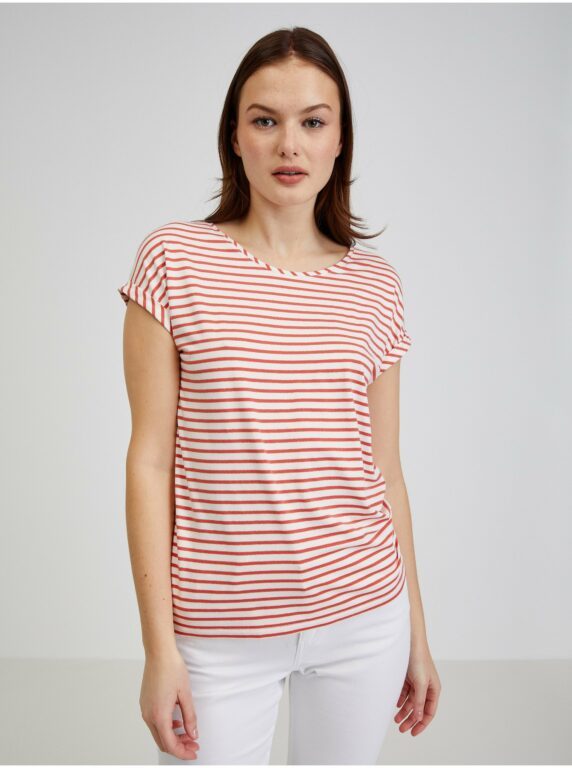 Červeno-bílé dámské pruhované tričko ORSAY