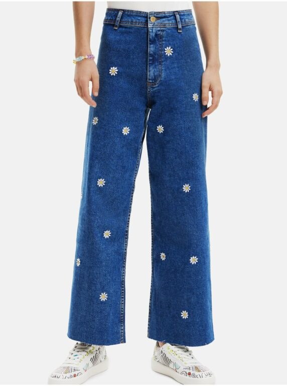 Modré dámské široké květované džíny Desigual