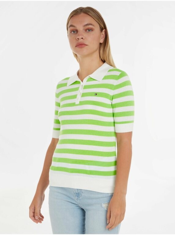 Zeleno-bílé dámské pruhované polo tričko Tommy
