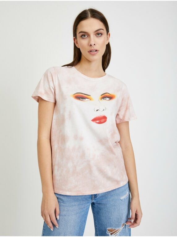 Bílo-růžové vzorované dámské tričko Guess Stargazing