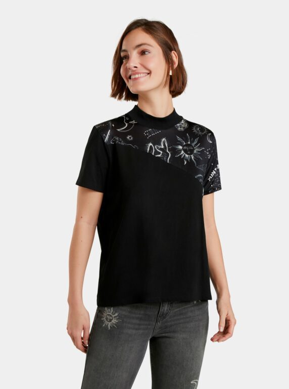Černé dámské vzorované tričko Desigual Grace