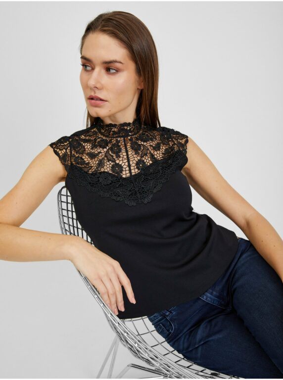 Orsay Černé dámské tričko s krajkovým
